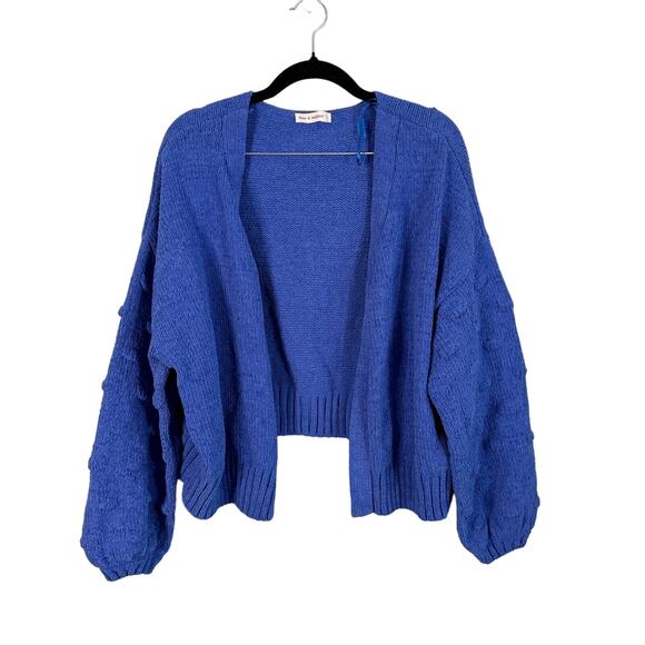 Moon & Madison Cardigan Sweater Womens L Pompom Open Front Casual Winter Blue - Picture 1 of 8